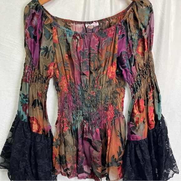Marrika Nakk Burnout Velvet Sheer Floral Top Witchy Black Lacy Whimsigoth Fairy - Picture 16 of 16